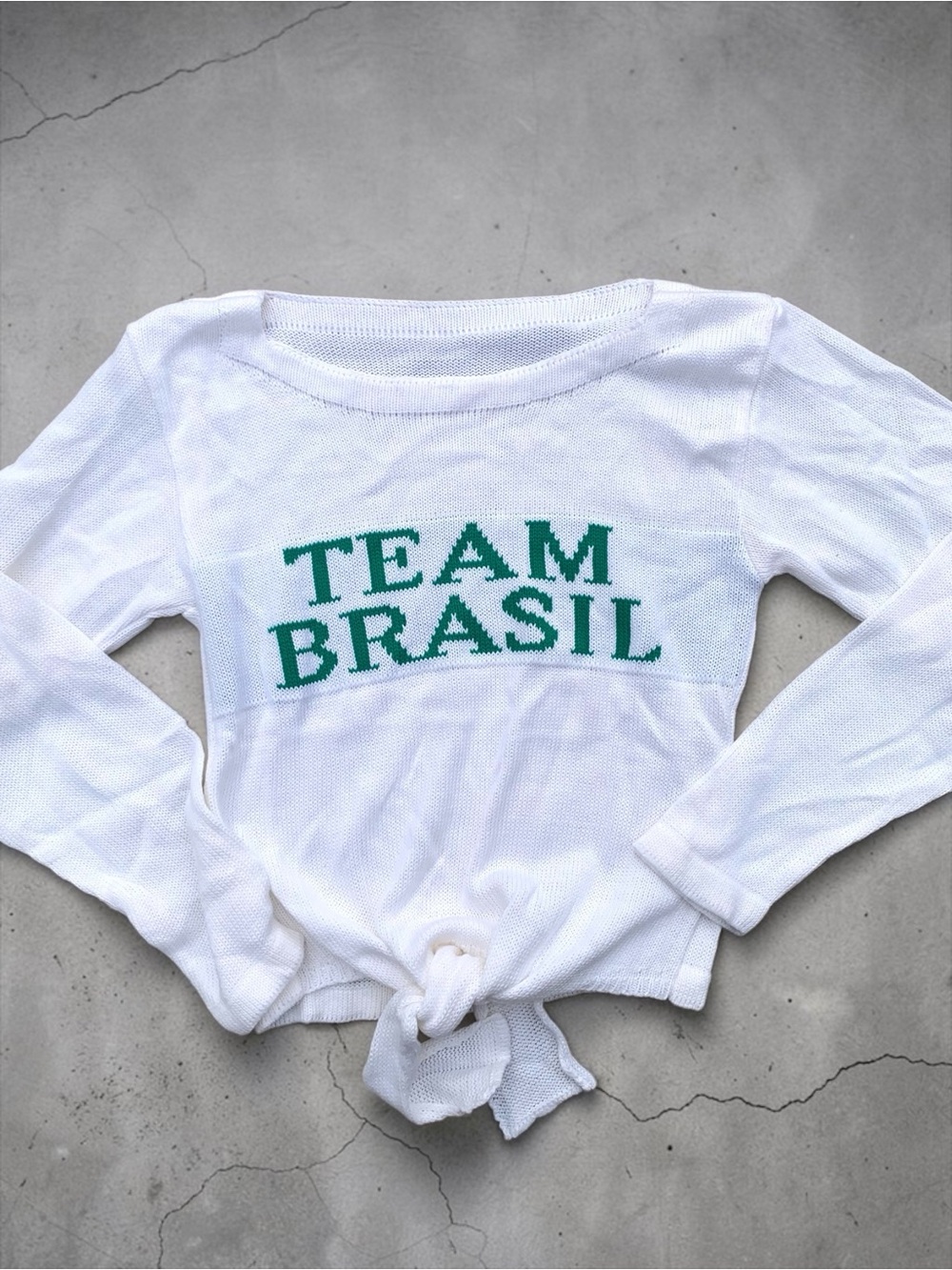 Natasha Tricot Team Brasil White Knit Tie-Hem Top Sweater Medium